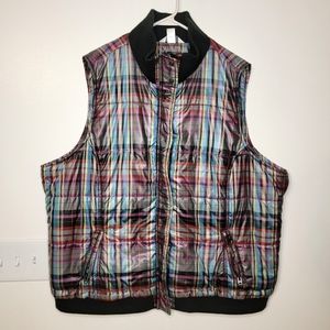 CJ Banks Plaid Full Zip and Button Puffer Vest 3X